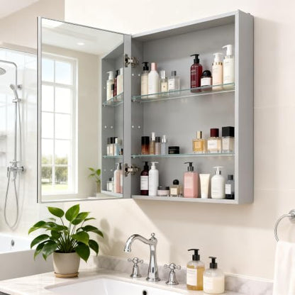 20"x 26"Bathroom Medicine Cabinet,Double-Sided Mirror Door | Silver Aluminium Frame,Lightweight,Sturdy and Attractive,Simple Wall-Mounted,Adjustable Shelves,Tempered Glass - size: 20"x 26"