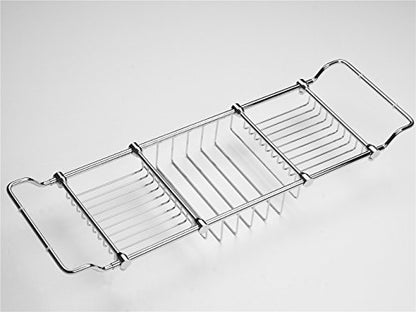 Brass Expandable Bathtub Caddy Over Tub Rack with Chrome Polished Finish for Elegant Bath Storage