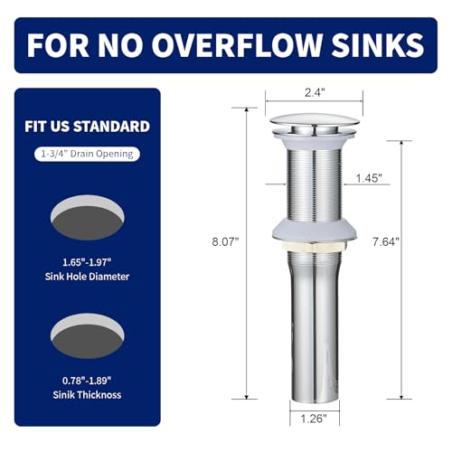 Homevacious Chrome Bathroom Sink Drain Pop up Drain Without Overflow | Rustproof Bathroom Sink Stopper with Detachable Strainer Basket All Metal Rustproof Fits 1-1/2" to 1-3/4" Sink Hole - color: Chrome