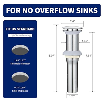 Homevacious Chrome Bathroom Sink Drain Pop up Drain Without Overflow | Rustproof Bathroom Sink Stopper with Detachable Strainer Basket All Metal Rustproof Fits 1-1/2" to 1-3/4" Sink Hole - color: Chrome