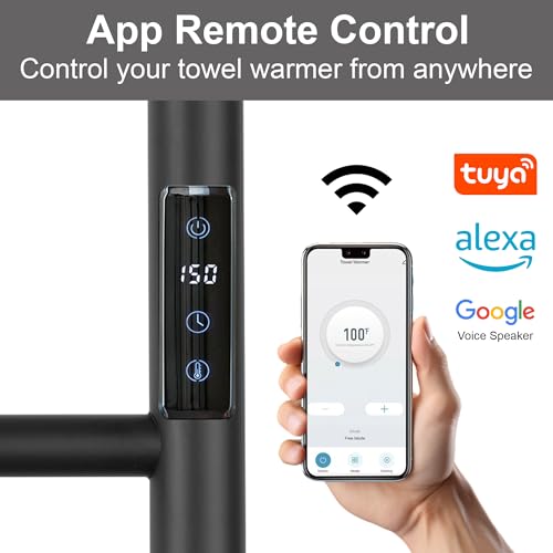 Electric Towel Rack with Voice Control for Alexa & Google Home,TUYA-Wall-Mounted Bathroom Heating Towel Warmer,Stainless Steel Material,31.5x20.08x4.41in,Plug-in,Black,10 Bars - color: Black With Wifi, size: 10 Bar