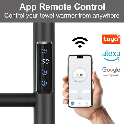 Electric Towel Rack with Voice Control for Alexa & Google Home,TUYA-Wall-Mounted Bathroom Heating Towel Warmer,Stainless Steel Material,31.5x20.08x4.41in,Plug-in,Black,10 Bars - color: Black With Wifi, size: 10 Bar