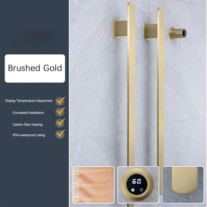 Bathroom Heated Towel Rack, Brushed Gold Towel Warmer, 2Bars, 110V | Smart Touch Control, Wall Mounted, Concealed Hardwired, Stainless Steel, Dry Towels in Modern Bathrooms, Space-Saving Design - color: Brushed Gold-2 Bars
