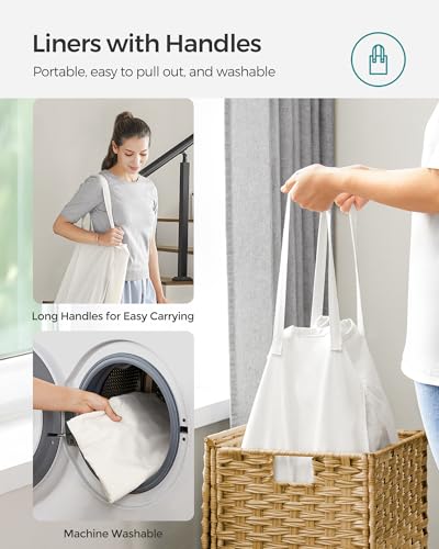 SONGMICS Laundry Hamper with Lid, 17.2 Gallon (65 L) Synthetic Rattan Clothes Laundry Basket with Lid and Handles, Foldable, Removable Liner, Goose Yellow ULCB165N01 - color: Goose Yellow, size: 65 L
