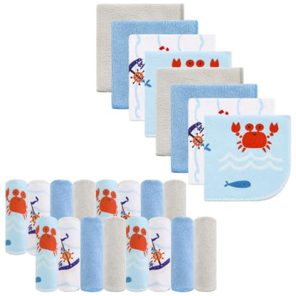 Baby Washcloths, 24Pack Baby Wash Cloths Extra Soft & Ultra Absorbent, Baby Towels and Washcloths Face Towels for Unisex Boys Girls Body, Washclothes Gentle on Sensitive Skin, 9x9 Whales & Crabs - color: Whales & Crabs