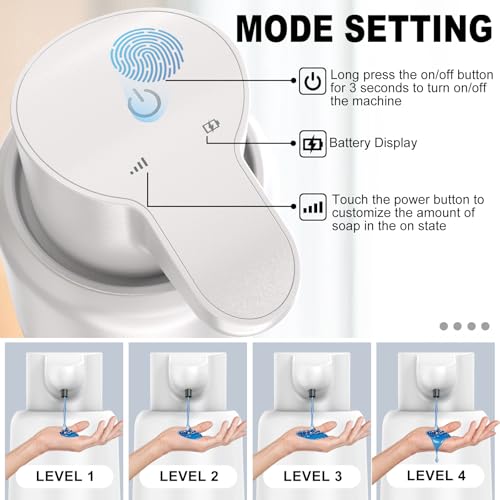 Automatic Soap Dispenser, Rechargeable & Touchless with 4 Adjustable Dispensing Levels, 15oz/420ml, Waterproof, Wall Mountable for Kitchen, Bathroom, Hotel, White Gel - color: White, style: Gel