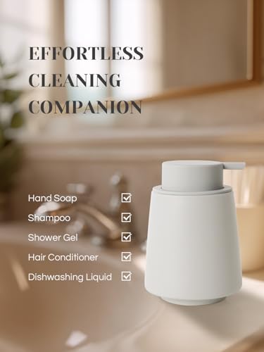 INGOFIN Ceramic Foaming Soap Dispenser -14 oz Foam Hand Soap Dispenser Bathroom, Modern Refillable Dish Wash Bottle for Kitchen with Large Pump, Matte Grey - color: Grey-foam