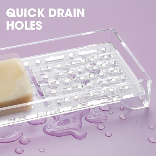 NiHome Self Draining Soap Dish, Acrylic Bar Holder, Bathroom Kitchen, Clear | Slotted Design for 360° Airflow, Keeps Bars Dry, Ideal Shower Tray for Sink, Fits Shampoo & Beauty Bars, Easy Clean - color: Clear