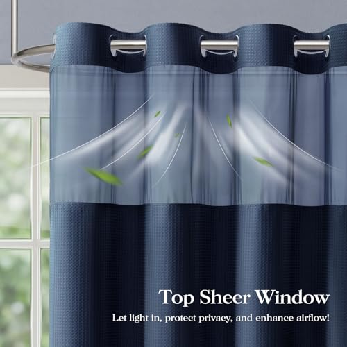 Navy Blue Hook Free Waffle Shower Curtain & Snap-in Liner,36x75 | Less Time to install, 3 in 1 Fabric Shower Curtain and Liner Set with Magnets, Stall, Shower Curtains for Bathroom - color: B Navy Blue, size: 36"W x 75"L (Pack of 1)