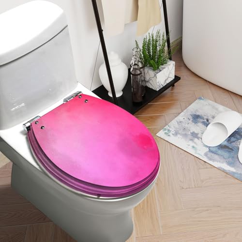 Round Toilet Seat A soft textured rose pink Resin Toilet Seat Slow Quiet Close with Quick-Release Hinges Toilet Seat with Cover Easy to Clean Install - color: Multi9, size: 16.5"x14.5"