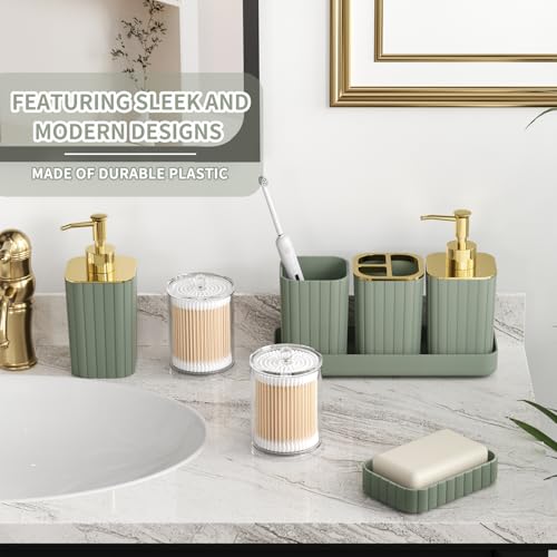 XLHOMO Bathroom Accessory Set - 26PC Bathroom Shower Curtain and Rug Set, Bathroom Accessories Set, Sage Green Bathroom Set with Trash Can, Toilet Brush, Qtip Holder & Soap Dispenser - style: Sage Green