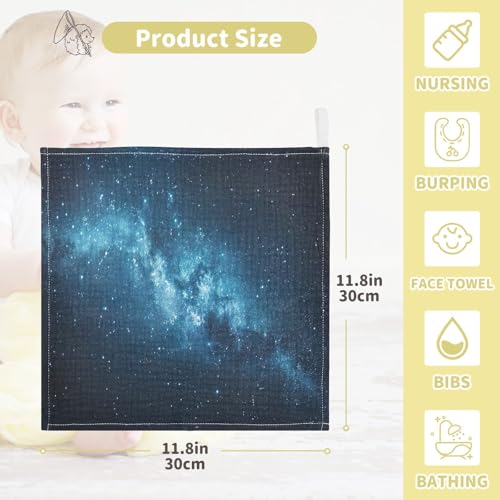 YETTASBIN Galaxy Muslin Baby Hand Washcloths, Soft Cotton Bath Face Towel, 4 Layers Extra Absorbent Feeding Burp Cloth for Newborn Infant, 5 Pack - size: 12 Inch x 5 Pack