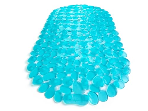 “Pebbles” Non-Slip Bathtub & Shower Mat 27”x14” Oval - Non-Toxic - Safe, Clean, Machine-Washable, Superior Grip & Drainage, Vinyl, for Smooth Floors ONLY, Transparent Turquoise - color: Transparent Turquoise (Green-blue), size: 27" x 14" (Oval)