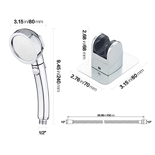 RV & Camper High Pressure Handheld Shower Head with Pause Button | 3 Spray Modes with ON/OFF Switch, Detachable Dog Shower Attachment, Drill-Free Pet Shower Wand with Bracket & Hose, Chrome - color: Chrome