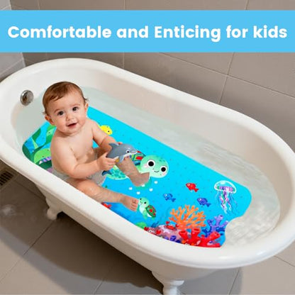 Bath Mat for Tub, Bathtub Mat for Kids Adults, Anti Slip, 40"x16" Extra Long, Suction Cup for Strong Grip, Eco Friendly, Easy Clean,Under The Sea Design (Light Blue) - color: Light Blue