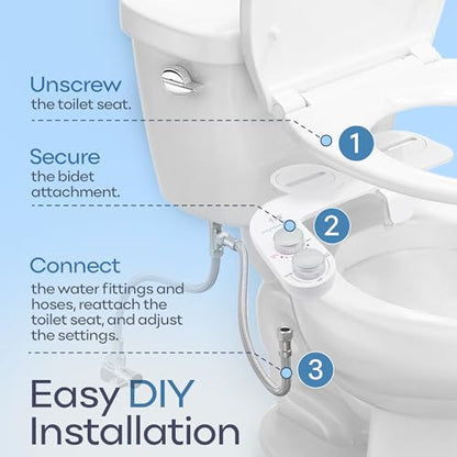 Warm Water Bidet Attachment for Toilet – Non-Electric Hot & Cold Bidet Add-On with Self-Cleaning Nozzle, Adjustable Angle, and Feminine Wash – Ultra-Slim Design