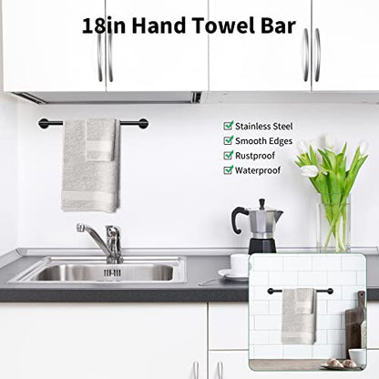 Newfun 10 Pieces Matte Black Bathroom Hardware Set 24 Inch | Include 24 inch Towel Bar, Robe Hook, Toilet Paper Holder, Stainless Steel Bathroom Accessories Set for Bathroom Wall Mounted - color: Matte Black