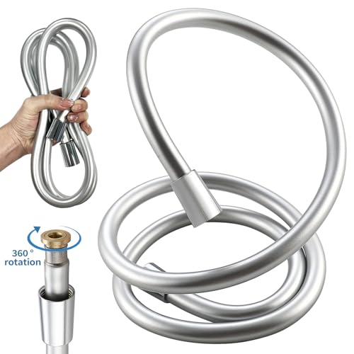 TRIPHIL Kink-free Silicone Shower Hose, 59" Extra Long Flexible Handheld Shower Head with Premium Anti-Explosion RV Hose, Brass Insert and Nut, Silver Gray - color: Silver Gray, size: 59 Inch