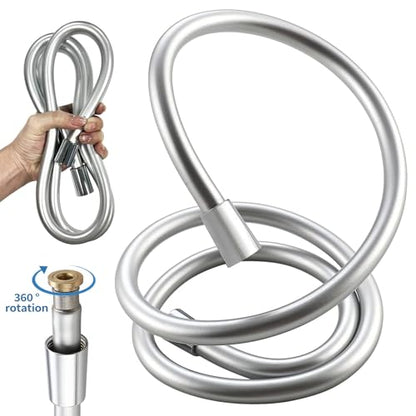 TRIPHIL Kink-free Silicone Shower Hose, 59" Extra Long Flexible Handheld Shower Head with Premium Anti-Explosion RV Hose, Brass Insert and Nut, Silver Gray - color: Silver Gray, size: 59 Inch