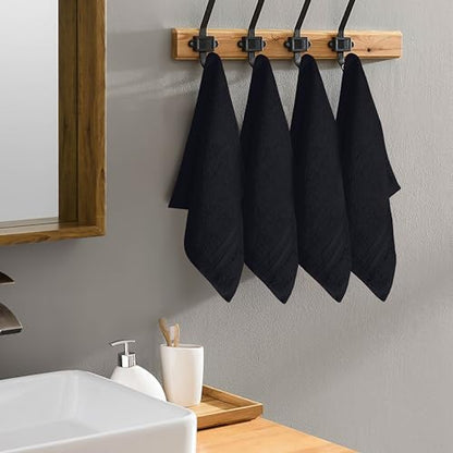 BOUTIQUO Ultra Soft Cotton Washcloths, Contains 12 Piece Face Cloths 12x12 inch, Ideal for Everyday use Face Towels, Compact & Lightweight Multi Purpose Washcloths - Black - color: Black, size: Washcloths - Set of 12