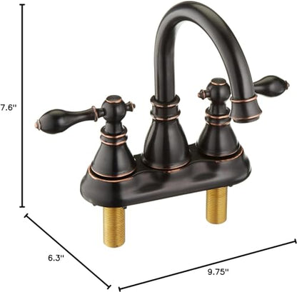 Oil Rubbed Bronze 4 Inch Centerset Bathroom Sink Faucet 3 Hole with Drain | Derengge High Arc Classic 2-Handle Bathroom Sink Faucet, Vanity Lavatory Faucet with 360° Swivel Spout,F-4501-NB - color: Oil Rubbed Bronze