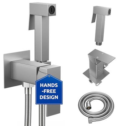 Arofa Built-in Hot and Cold Bidet Sprayer for Toilet, Warm Water Bidet | Wall-Mounted Design, Dual Control Modes, Leak-Free Hose, Feminine/Baby/Pet Wash, Cloth Clean & Rinse, Stainless Steel, Square - color: Brushed Nickel, size: Built-in Hot & Cold Water