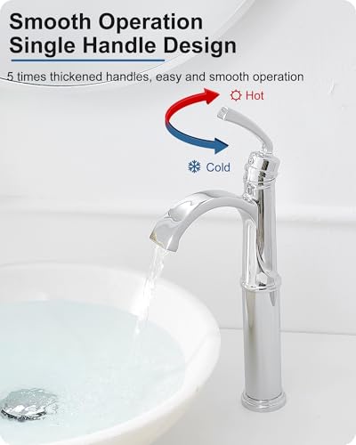 Tall Waterfall Bathroom Faucet Chrome, Single Handle Brass Vessel Faucet, Tall Faucet for Bathroom Sink, Bathroom Vanity Faucets 1 Hole with Pop up Drain Water Lines - color: Chrome