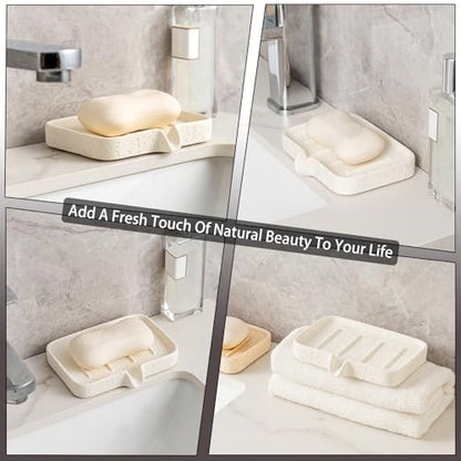 Soap Dish, Bar Soap Holder, Travertine Stone Look, Off White | Self Draining,Sponge Holders Tray for Shower,for Dispenser,Scrubber,Bottle,Cup on Bathroom Kitchen Bathtub Sink or Counter - color: White