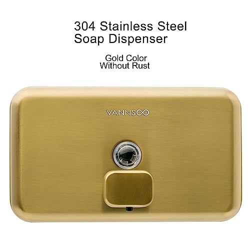 Wall Mounted Commercial Soap Dispenser Bathroom, Horizontal Gold | 1200ml 40oz Stainless Steel Liquid Hand Sanitizer Dispenser - color: Horizontal Gold