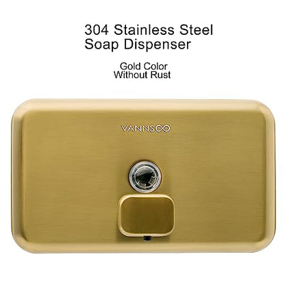 Wall Mounted Commercial Soap Dispenser Bathroom, Horizontal Gold | 1200ml 40oz Stainless Steel Liquid Hand Sanitizer Dispenser - color: Horizontal Gold
