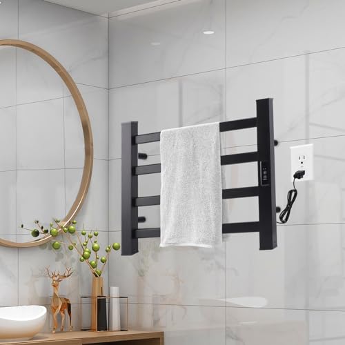 Towel Warmer Heated Towel Bar-Rack - Nopwer Bathroom Wall Mounted Electric Towel Drying Plug-in Matte Black 4 Bars - color: 4 Bars
