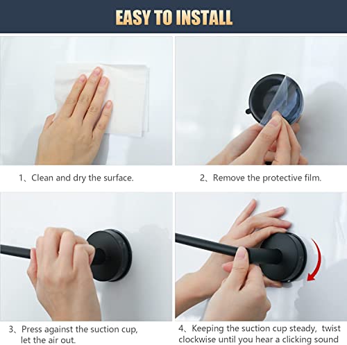 DGYB Adjustable Suction Cup Towel Bar for Bathroom 14 Inch ~ 27 Inch Matte Black Towel Rack Stainless Steel Bath Towel Holder for Glass Shower Door - color: 14"~27" Towel Bar - 1pc/Matte Black