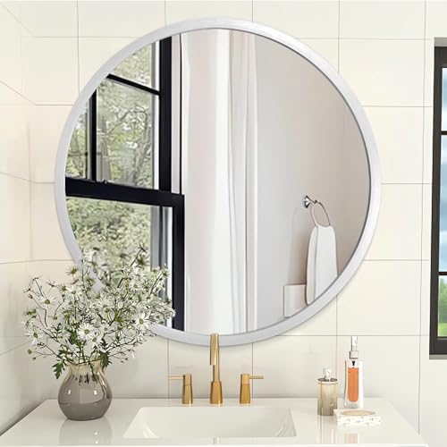 Mirrors for Wall Mirror Sliver Metals Framed Round Farmhouese Bathroom Mirror Ative Hanging Mirror for Bedroom Vanity Entryway - color: Sliver, size: 24"L x 24"W