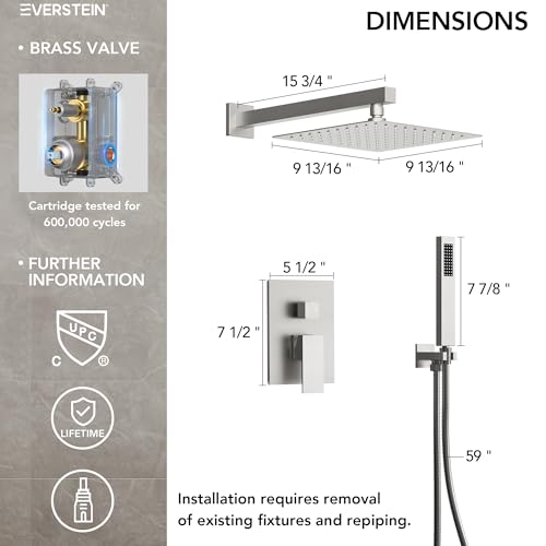 10" High-Pressure Rainfall Shower System with Handheld Spray, Wall Mount Bathroom Shower Faucet Set with Valve (Brushed Nickel) - color: Brushed Nickel