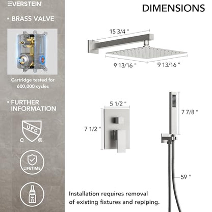 10" High-Pressure Rainfall Shower System with Handheld Spray, Wall Mount Bathroom Shower Faucet Set with Valve (Brushed Nickel) - color: Brushed Nickel