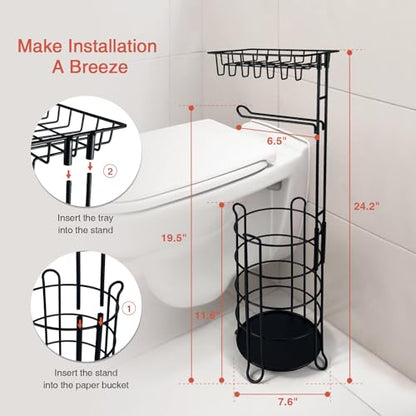 Goozii Matte Black Free Standing Toilet Paper Holder Stand with Shelf, Freestanding Bathroom Tissue Dispenser with Wipes Storage, Floor Toilet Paper Holder with Phone Tray for Large Mega Rolls - color: Black