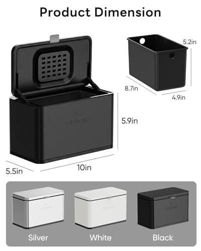 Kitchen Mini Compost Bin, 4L/1G Small Trash Can with Lid, Slim Stainless Steel Hanging Garbage Bin for Kitchen, Bathroom, Bedroom, Office, Wall Mounted Compost Bin with Inner Bucket, Black - size: 4L-Black
