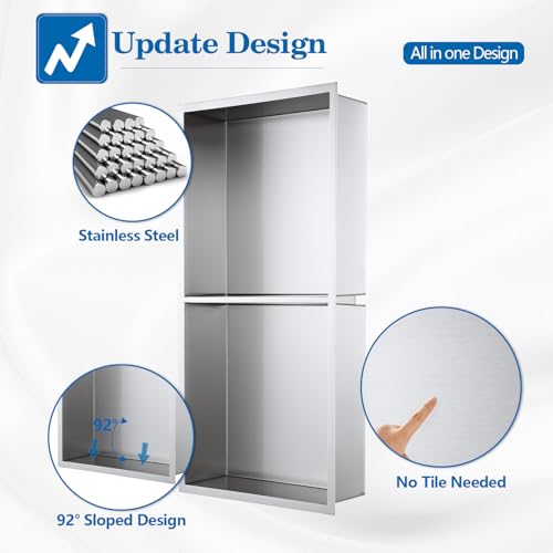 12" x 24" Shower Niche No Tile Needed | 304 Stainless Steel Shower Wall Niche, Recessed Shower Shelf for Shower or Bathroom Storage, Brushed - color: 12"x24" Brushed