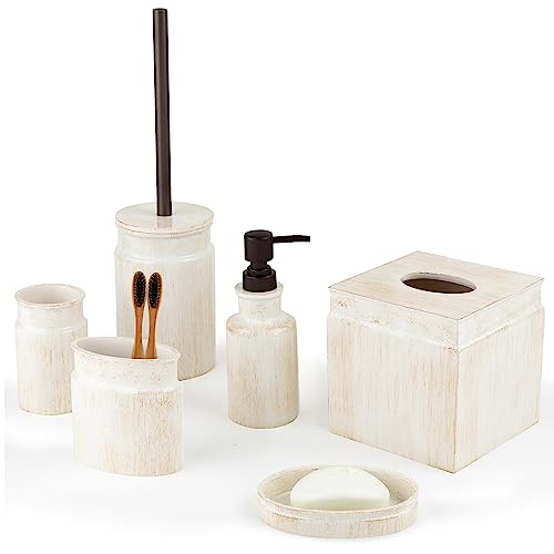 Creative Scents Rustic Luxe Beige 6 Piece Bathroom Accessories Set | Includes Toilet Brush and Holder, Tissue Box Cover, Soap Dispenser, Toothbrush Holder, Tumbler Cup & Soap Dish - style: 6 Piece Set