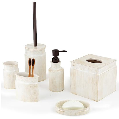 Creative Scents Rustic Luxe Beige 6 Piece Bathroom Accessories Set | Includes Toilet Brush and Holder, Tissue Box Cover, Soap Dispenser, Toothbrush Holder, Tumbler Cup & Soap Dish - style: 6 Piece Set