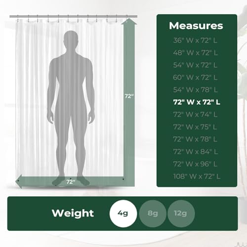 Clear Shower Curtain Liner with Side Suction Cups, Premium PEVA Plastic Shower Liner with 3 Magnets, Waterproof Bathroom Curtain, 72 x 72, Clear - color: 1. Clear, size: 72"W x 72"L (Pack of 1)