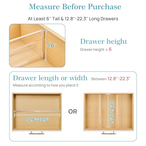 Vtopmart 6" Tall Upgrade Drawer Dividers, 12.8"-22.3" Expandable, 8 Pack | Deep Drawer Organizer, Big Drawer Separator, Clear plastic Adjustable Storage Divider for Dresser, Baby Supplies, Kitchenware - size: Tall-6" without Inserts