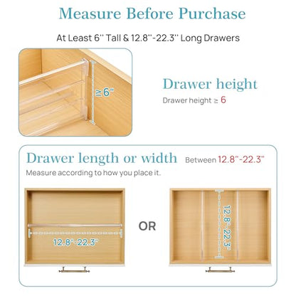 Vtopmart 6" Tall Upgrade Drawer Dividers, 12.8"-22.3" Expandable, 8 Pack | Deep Drawer Organizer, Big Drawer Separator, Clear plastic Adjustable Storage Divider for Dresser, Baby Supplies, Kitchenware - size: Tall-6" without Inserts