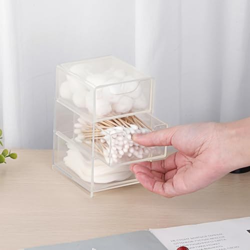 Hipiwe Clear Acrylic Drawer Organizer Bathroom Qtip Holder with 3 Drawers | Clear Desk Drawers Box for Cotton Pad, Cotton Swabs, Makeup Storage Drawer Bathroom Counter Organizer for Home Office
