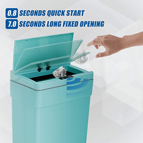 Plastic Kitchen Trash Can,13 Gallon Trash Can 50 Liter Automatic Touch Free High-Capacity Garbage Can with Lid for Bedroom Bathroom Home Office, Blue - color: BLUE