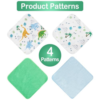 Baby Washcloths, 24Pack Baby Washcloth Extra Soft & Ultra Absorbent, for Unisex Boys Girls Body, Washclothes Gentle on Sensitive Skin, 9x9 Dinosaurs Trees - color: Dinosaurs & Trees