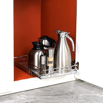 VEVOR 12.5"Wx16.5"Dx3.5"H Pull Out Cabinet Organizer, Heavy Duty Slide Out Pantry Shelves, Chrome-Plated Steel Roll Out Drawers Storage, for Home, Under Sink, 14"Wx17.5"Dx7"H Install Size for Cabinet - size: 12.5"Wx16.5"D