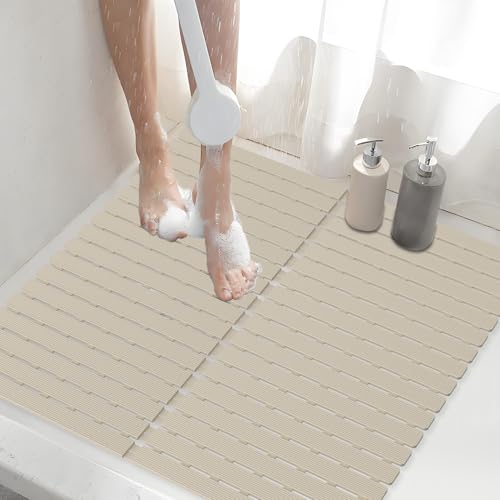 Shower Mat Non-Slip Bath Mat for Tub and Shower Stall,236 Suction Cups with Drain Holes, Quick Dry Machine Washable, Extra Grip for Stand Up Showers, Bathroom Essentials 24x24 Inch (Light Brown) - color: Light Brown