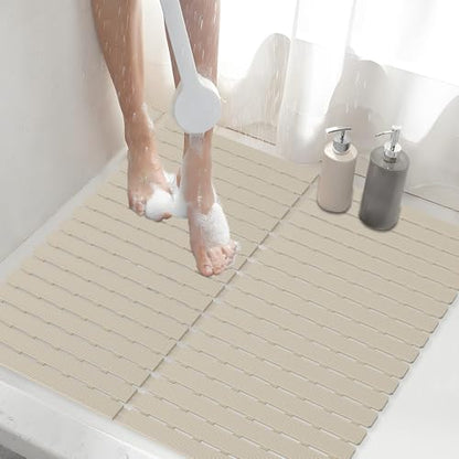 Shower Mat Non-Slip Bath Mat for Tub and Shower Stall,236 Suction Cups with Drain Holes, Quick Dry Machine Washable, Extra Grip for Stand Up Showers, Bathroom Essentials 24x24 Inch (Light Brown) - color: Light Brown