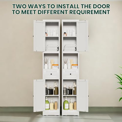 Tall Metal Bathroom Cabinet, 71" Tall Slim Freestanding Locker with 2 Door & 1 Drawer, Narrow Storage Cabinet with Adjustable Shelves, for Small Spaces, Bathroom, Living Room, Modern - White - color: White